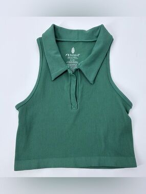 Free People FP Movement Green Cropped Ribbed Collared Top